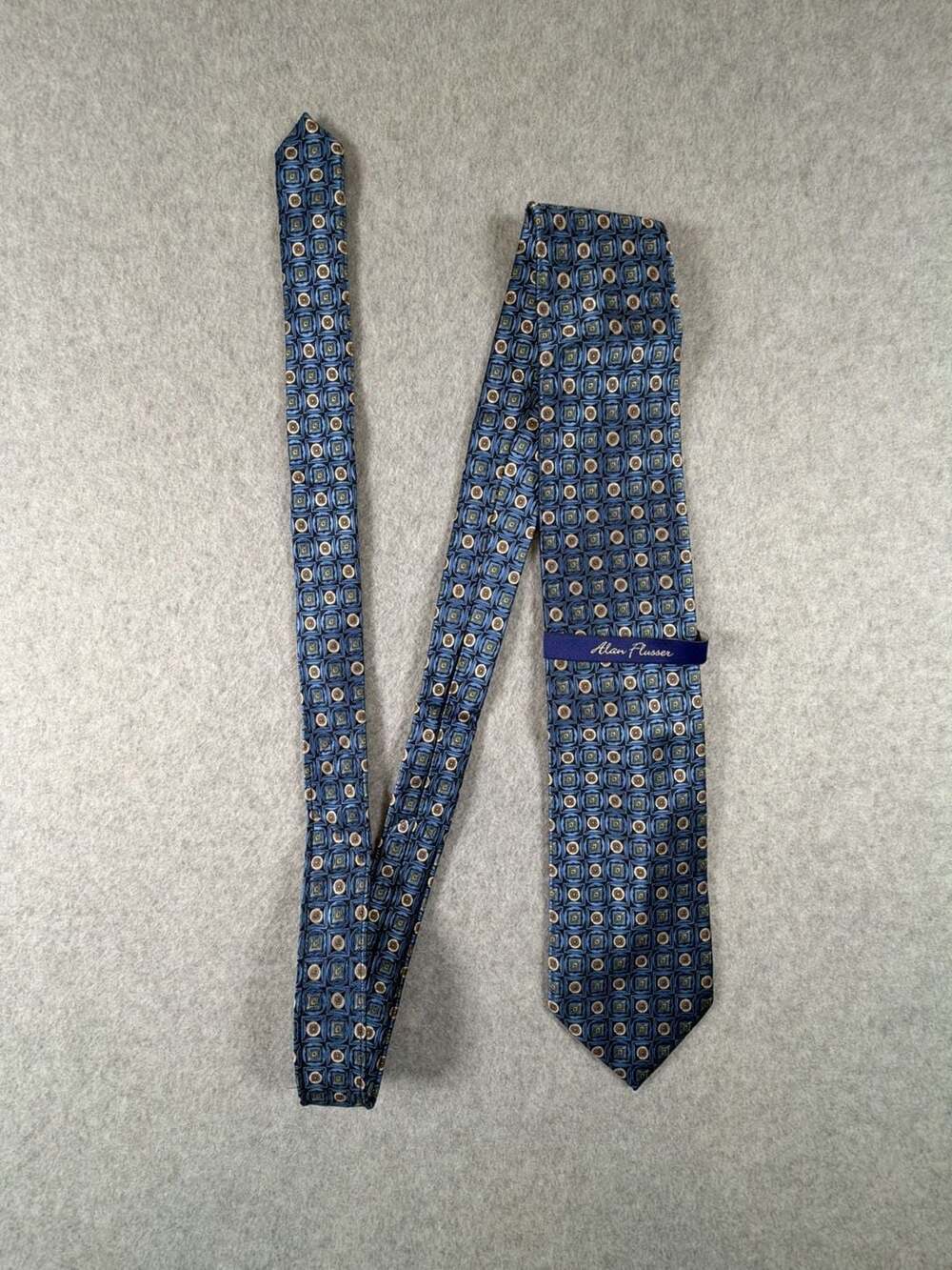 Alan Flusser Men's Blue Geometric Pattern Silk Necktie